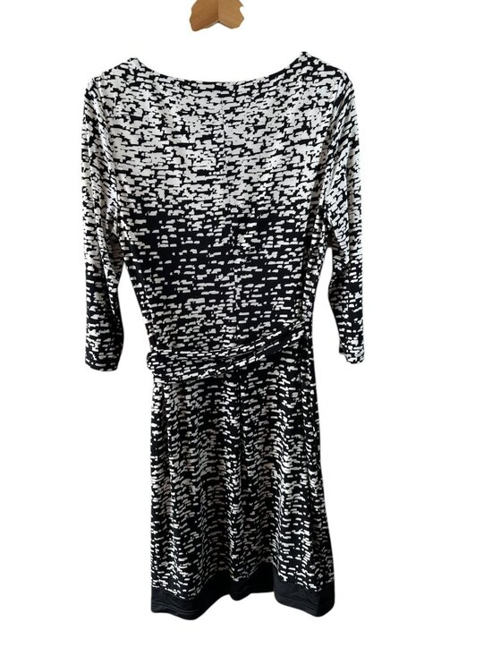 Lauren Ralph Lauren Black White Abstract Wrap Dress Ruched Size 14 - Picture 7 of 7